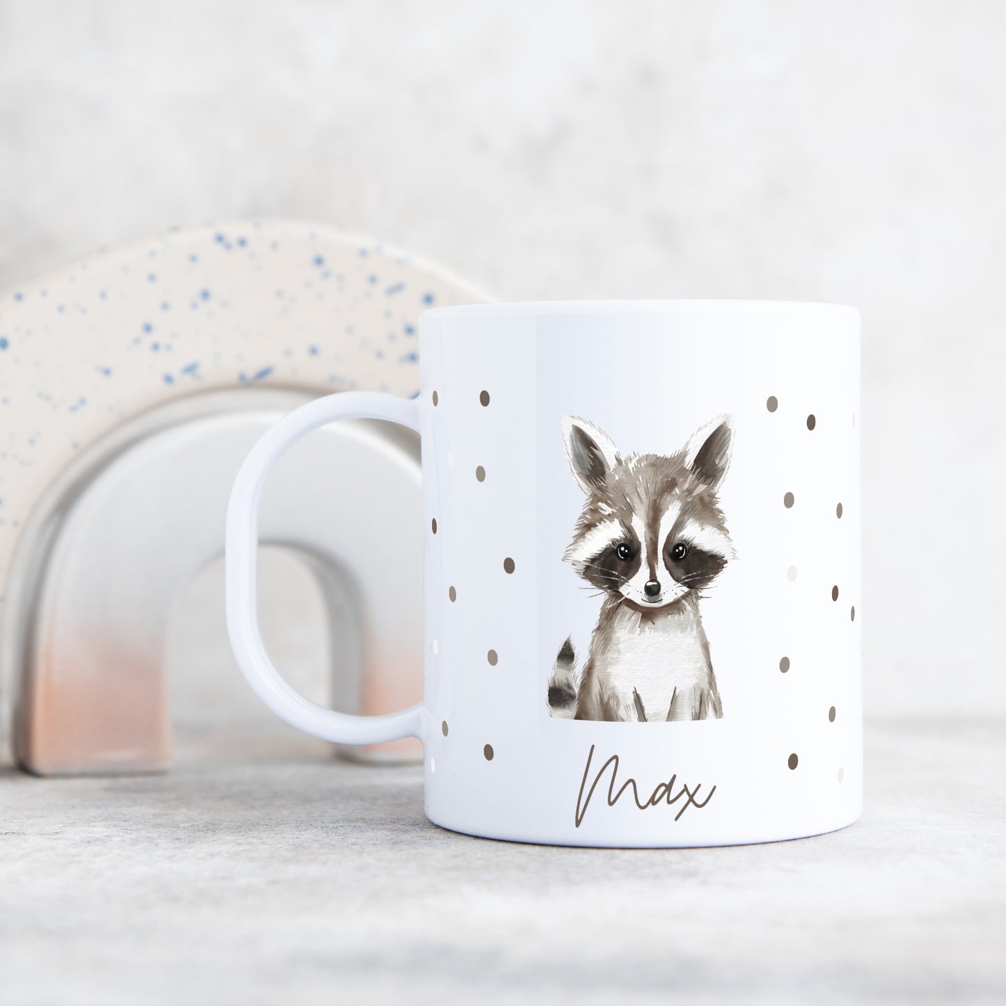 Kunststofftasse Waldtiere Punkte
