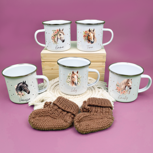 Emaille Tasse Pferde