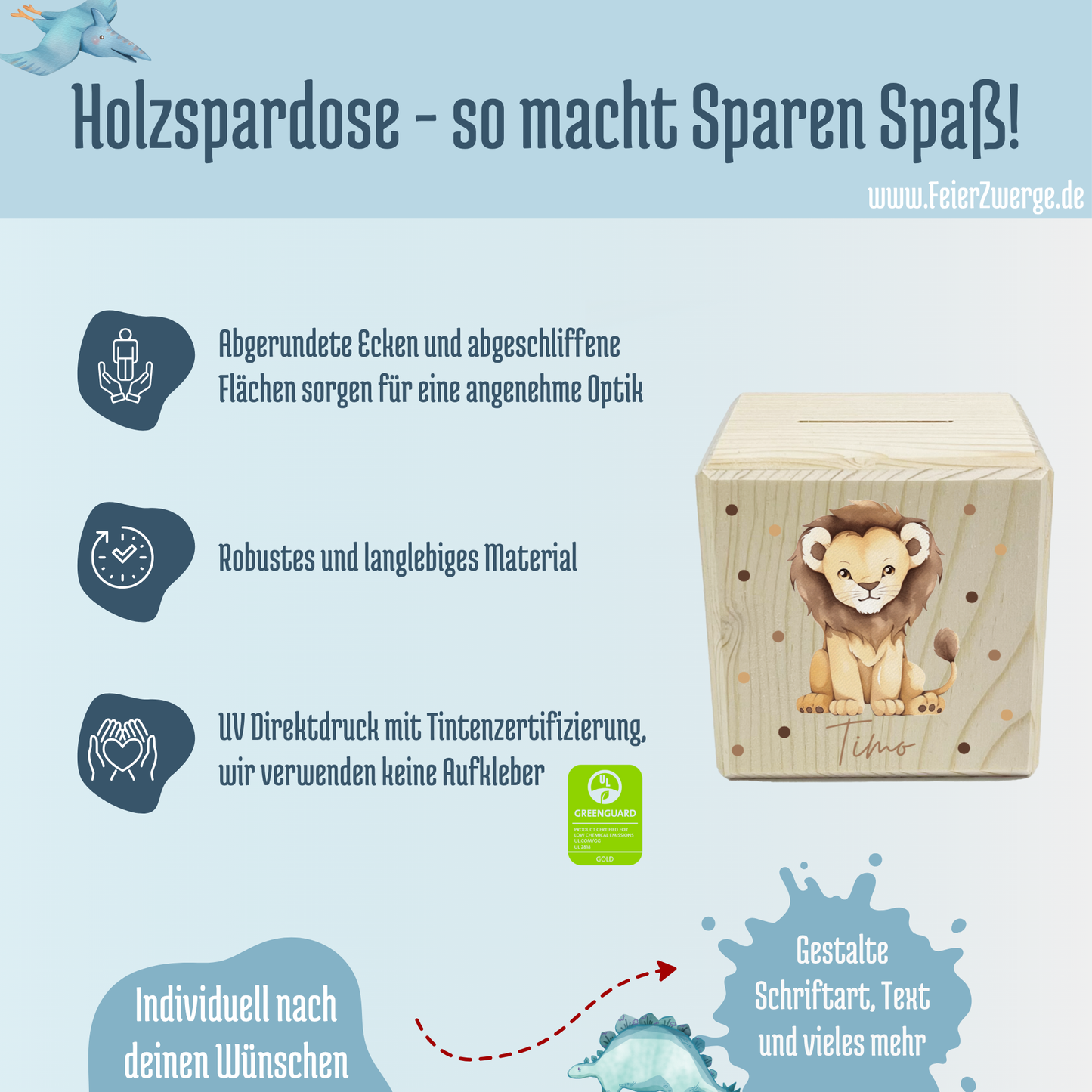 Spardose Holz Metallschloss Pferde