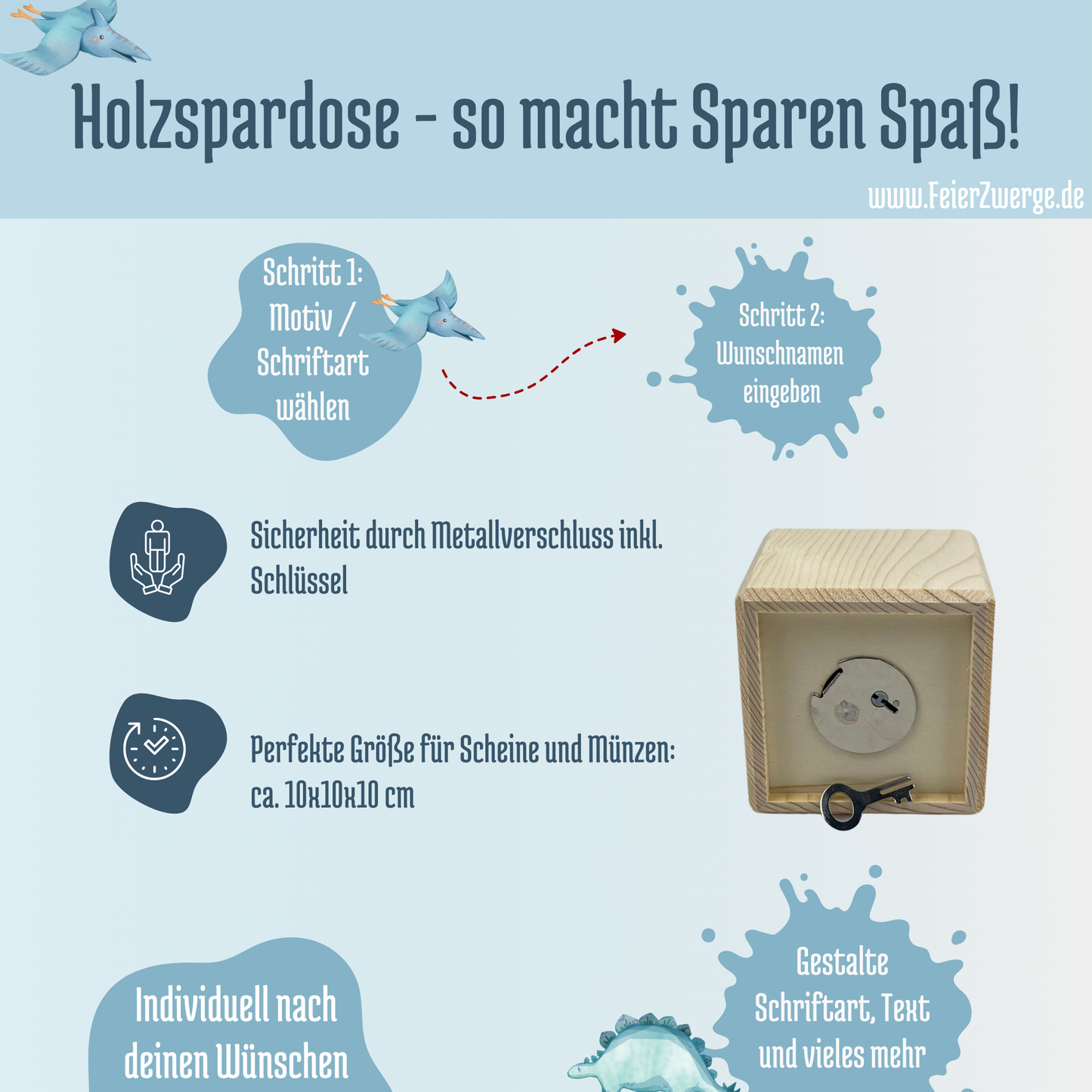 Spardose Holz Metallschloss Pferde