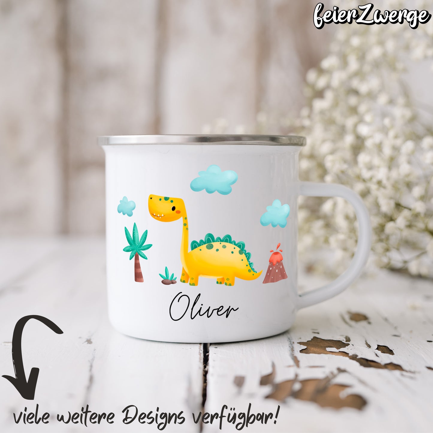 Emaille Tasse Dinosaurier