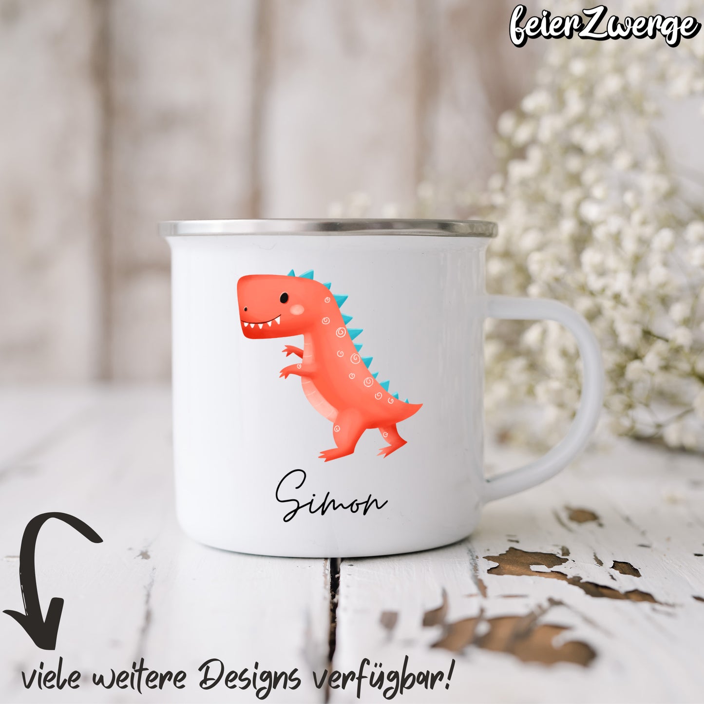 Emaille Tasse Dinosaurier