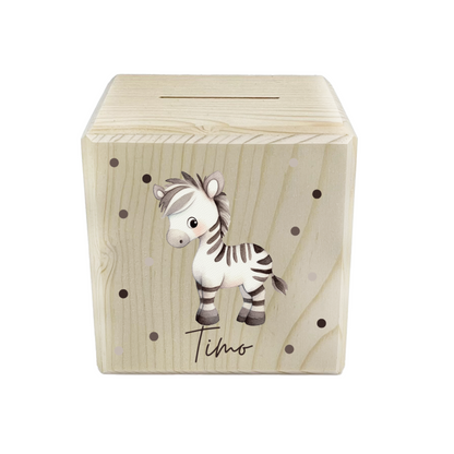 Spardose Holz Metallschloss Tiere