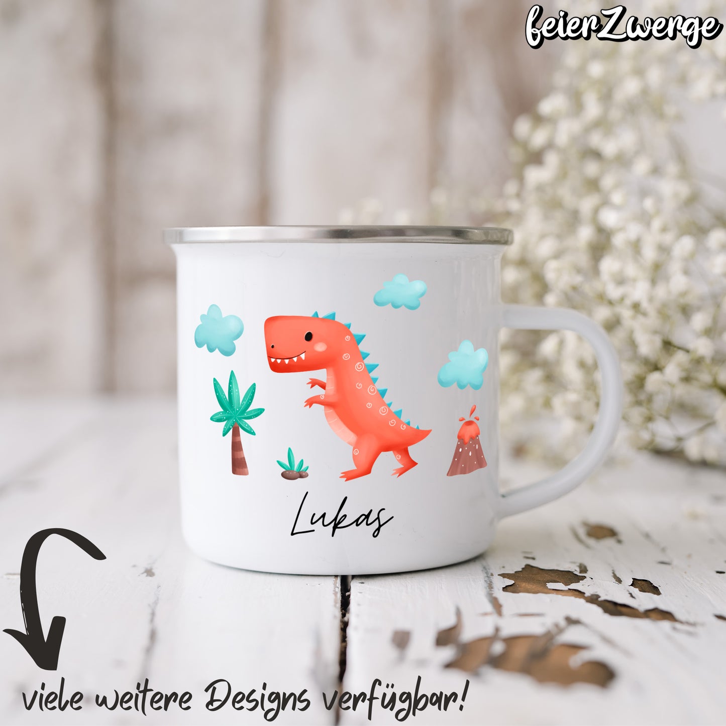 Emaille Tasse Dinosaurier