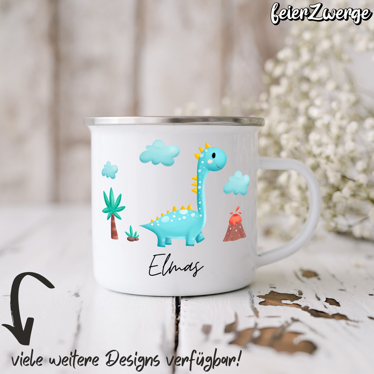 Emaille Tasse Dinosaurier