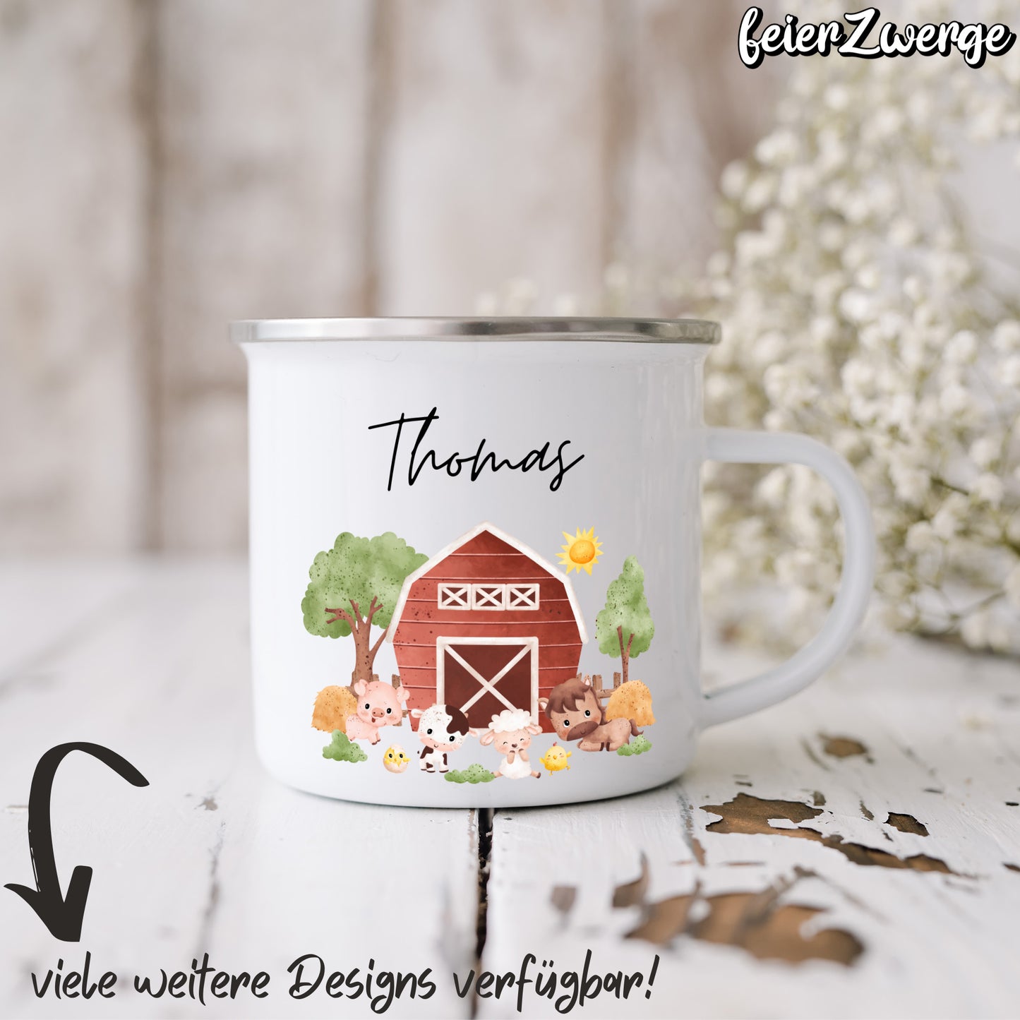 Emaille Tasse Traktor / Bauernhof
