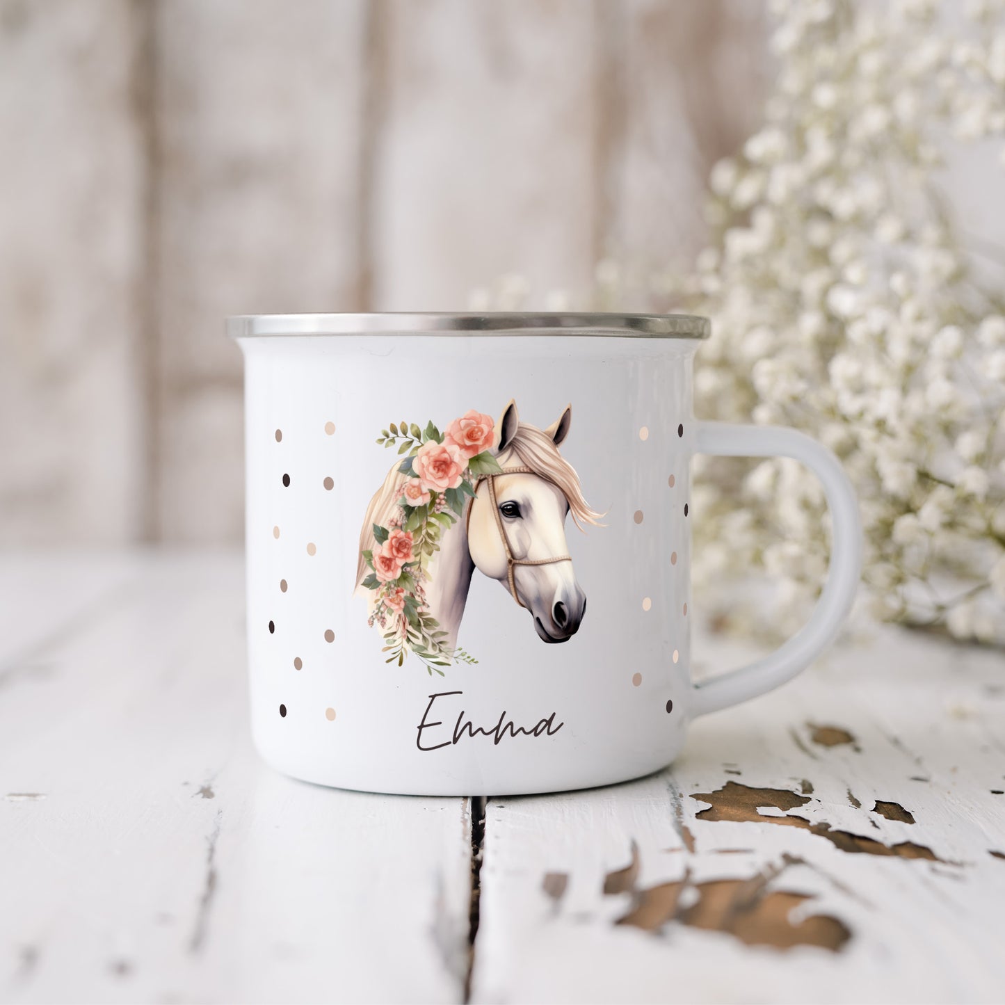 Emaille Tasse Pferde