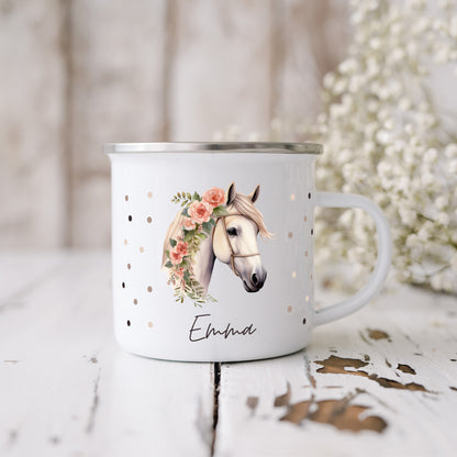 Emaille Tasse Pferde