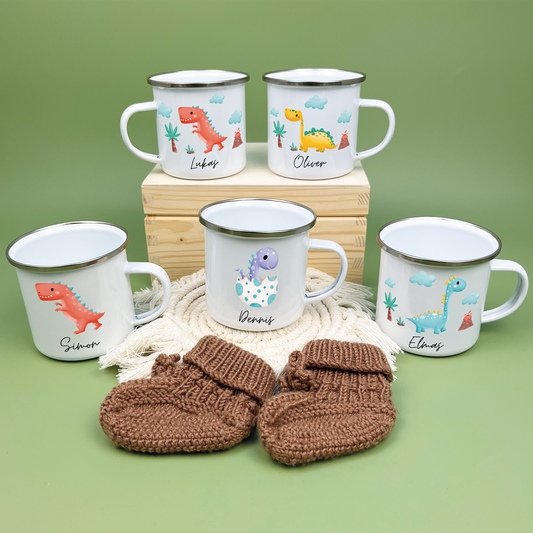 Emaille Tasse Dinosaurier