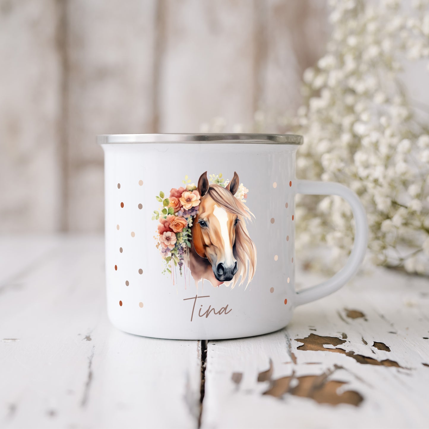 Emaille Tasse Pferde