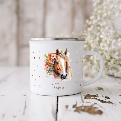 Emaille Tasse Pferde