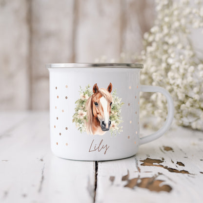 Emaille Tasse Pferde