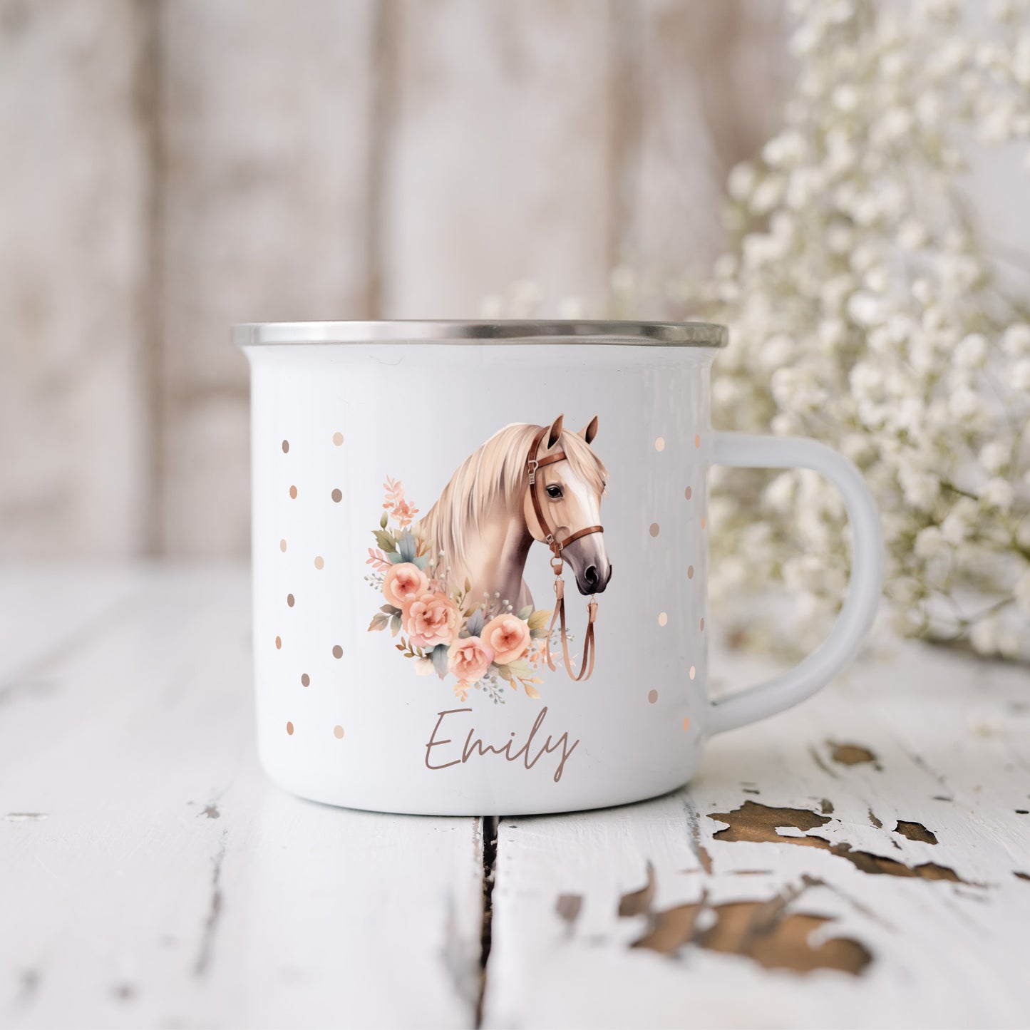 Emaille Tasse Pferde