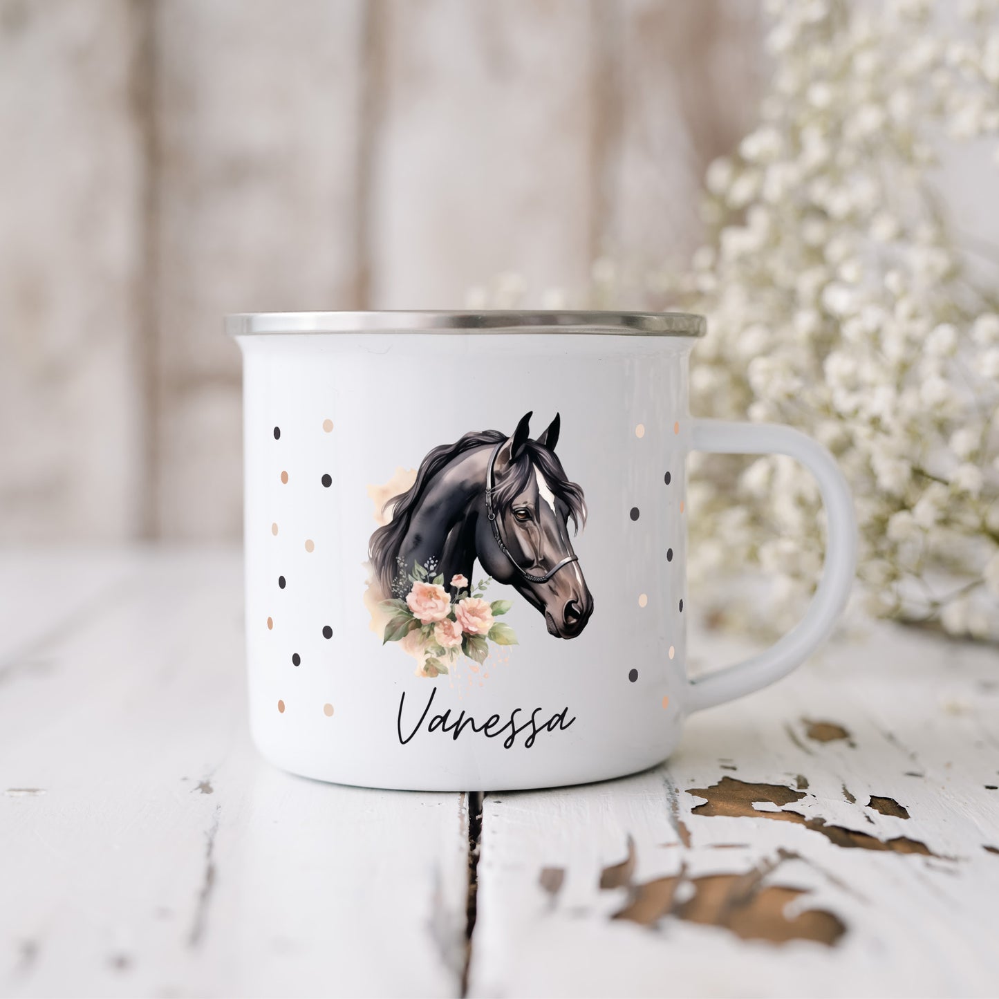 Emaille Tasse Pferde