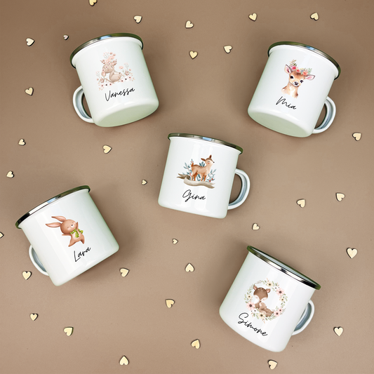 Emaille Tasse Waldtiere niedlich