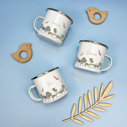 Emaille Tasse Dinosaurier Landschaft