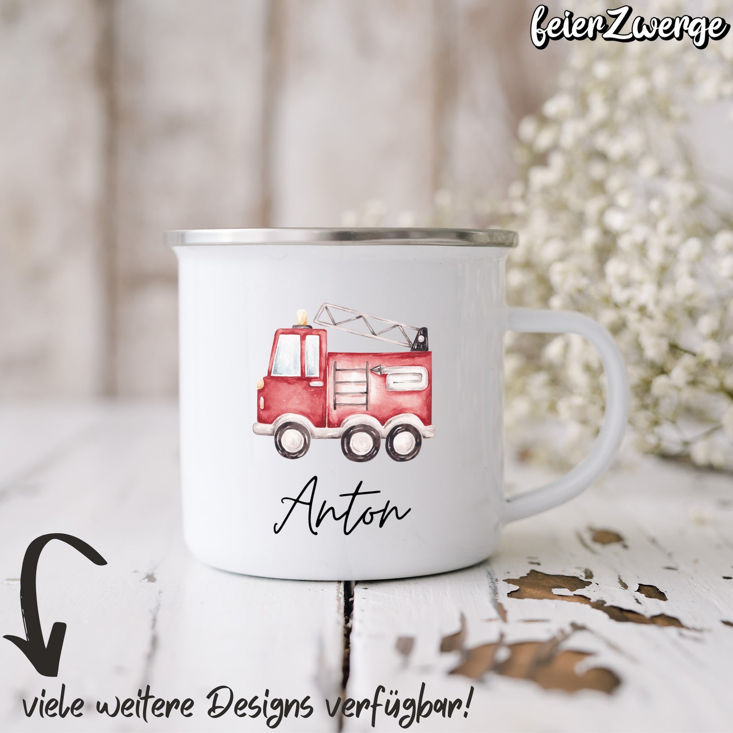 Emaille Tasse Feuerwehr / Polizei
