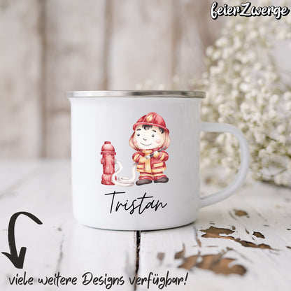 Emaille Tasse Feuerwehr / Polizei
