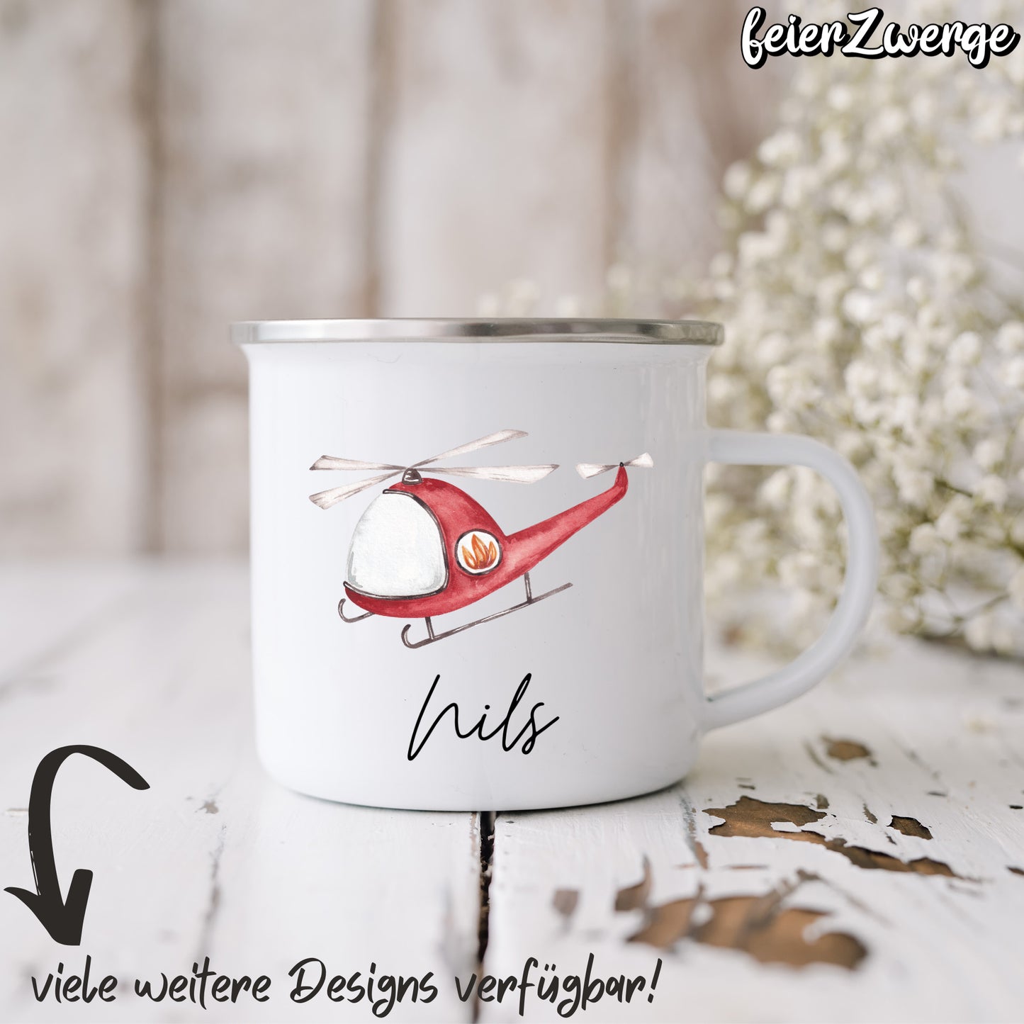 Emaille Tasse Feuerwehr / Polizei