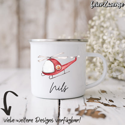 Emaille Tasse Feuerwehr / Polizei