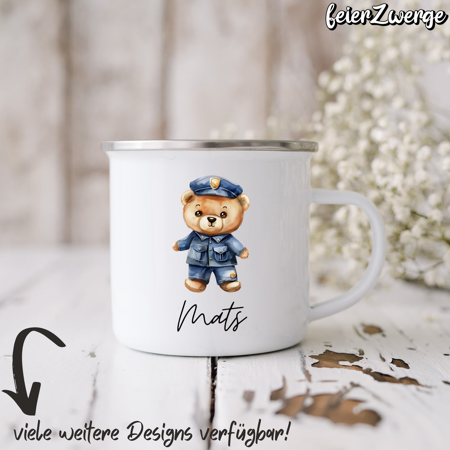 Emaille Tasse Feuerwehr / Polizei