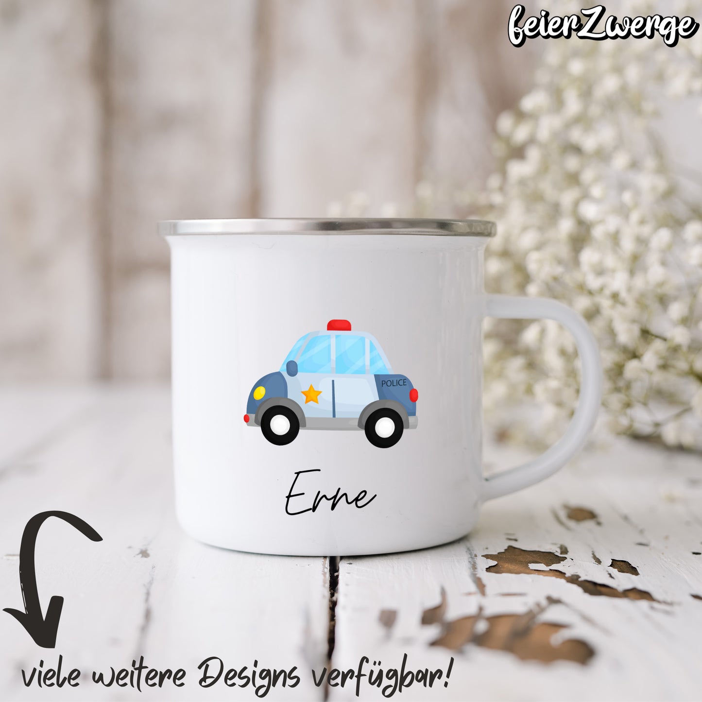 Emaille Tasse Feuerwehr / Polizei
