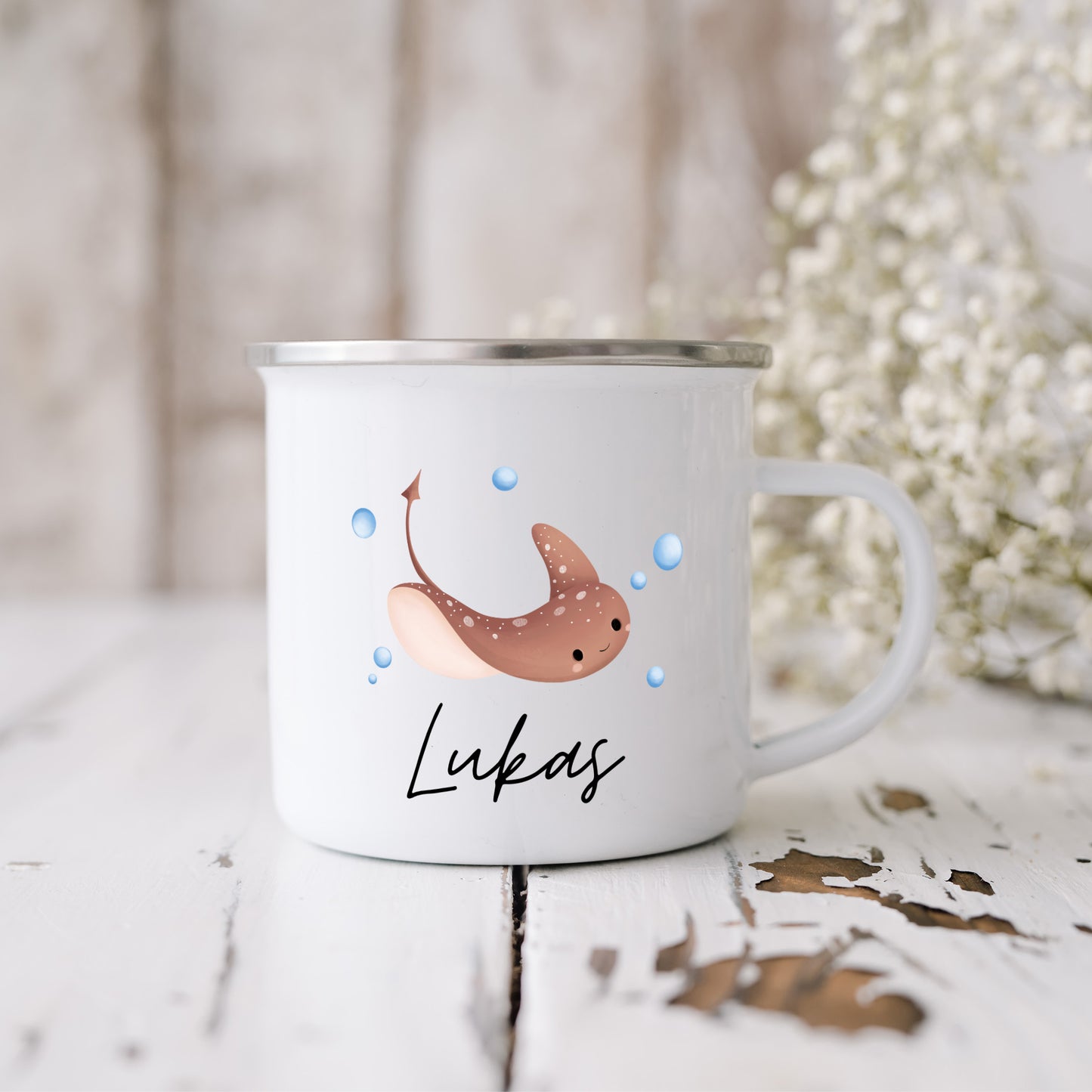 Emaille Tasse Wassertiere