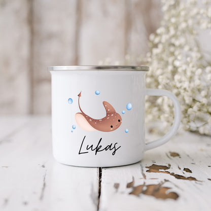 Emaille Tasse Wassertiere