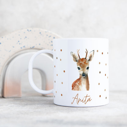 Kunststofftasse Waldtiere Punkte
