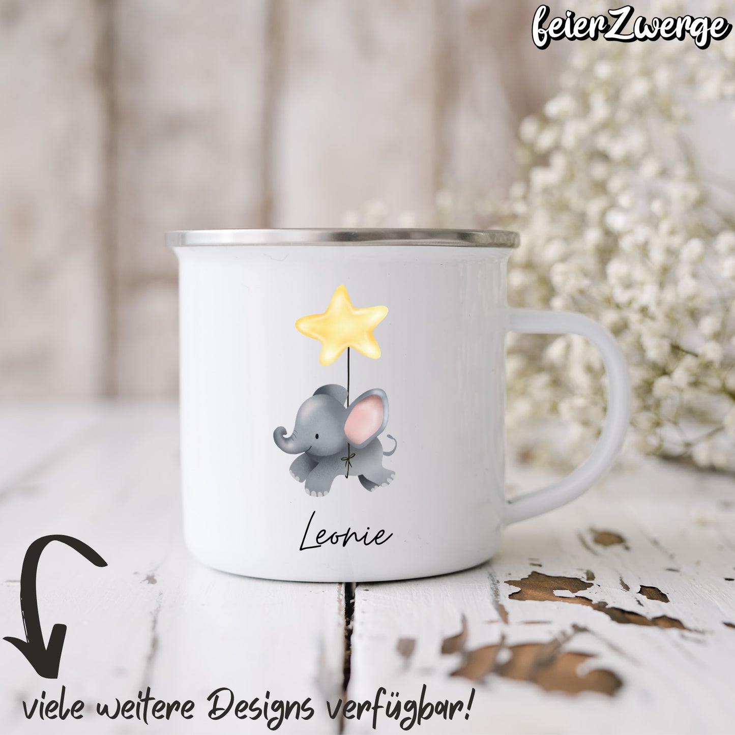 Emaille Tasse Dino Elefanten