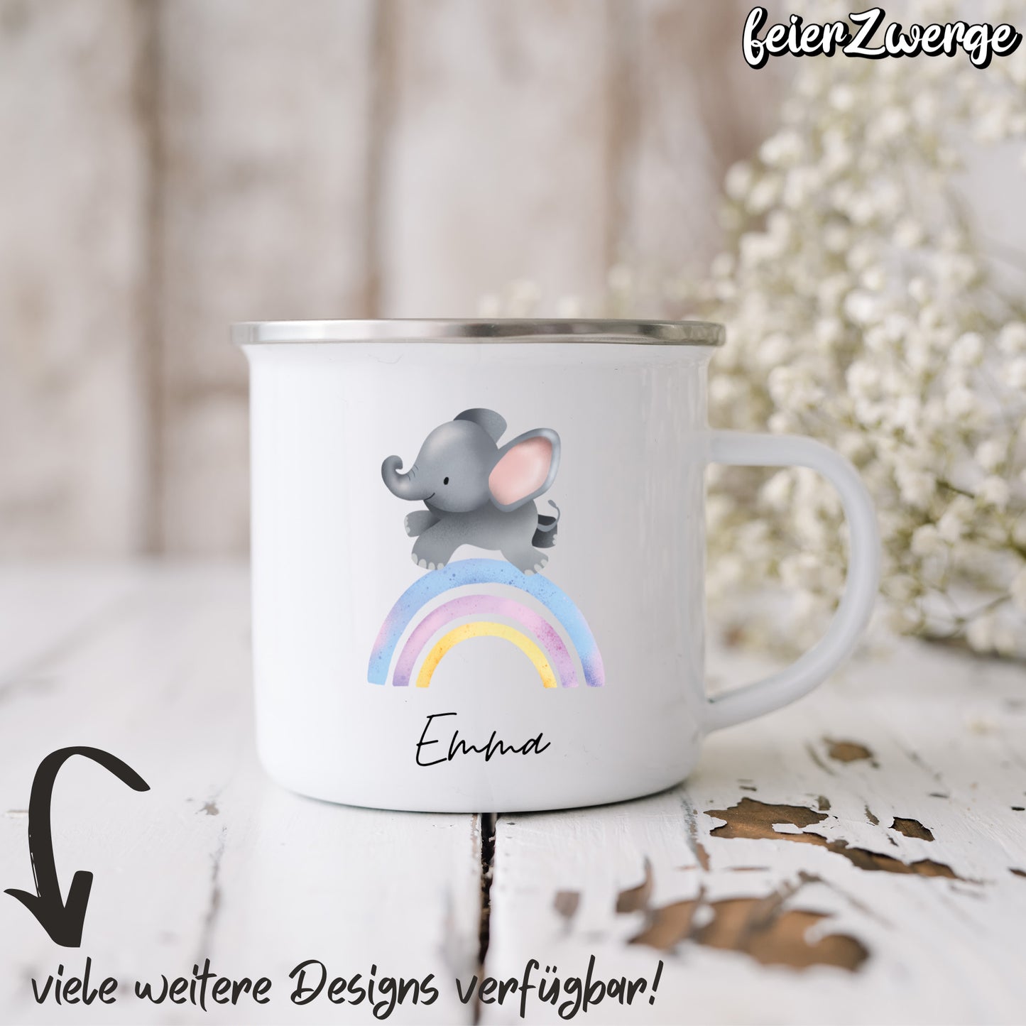 Emaille Tasse Dino Elefanten