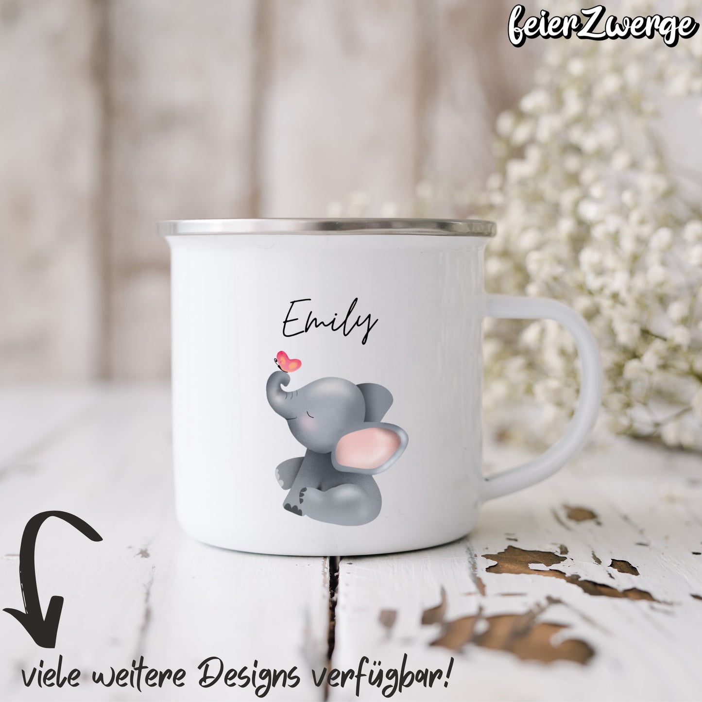 Emaille Tasse Dino Elefanten