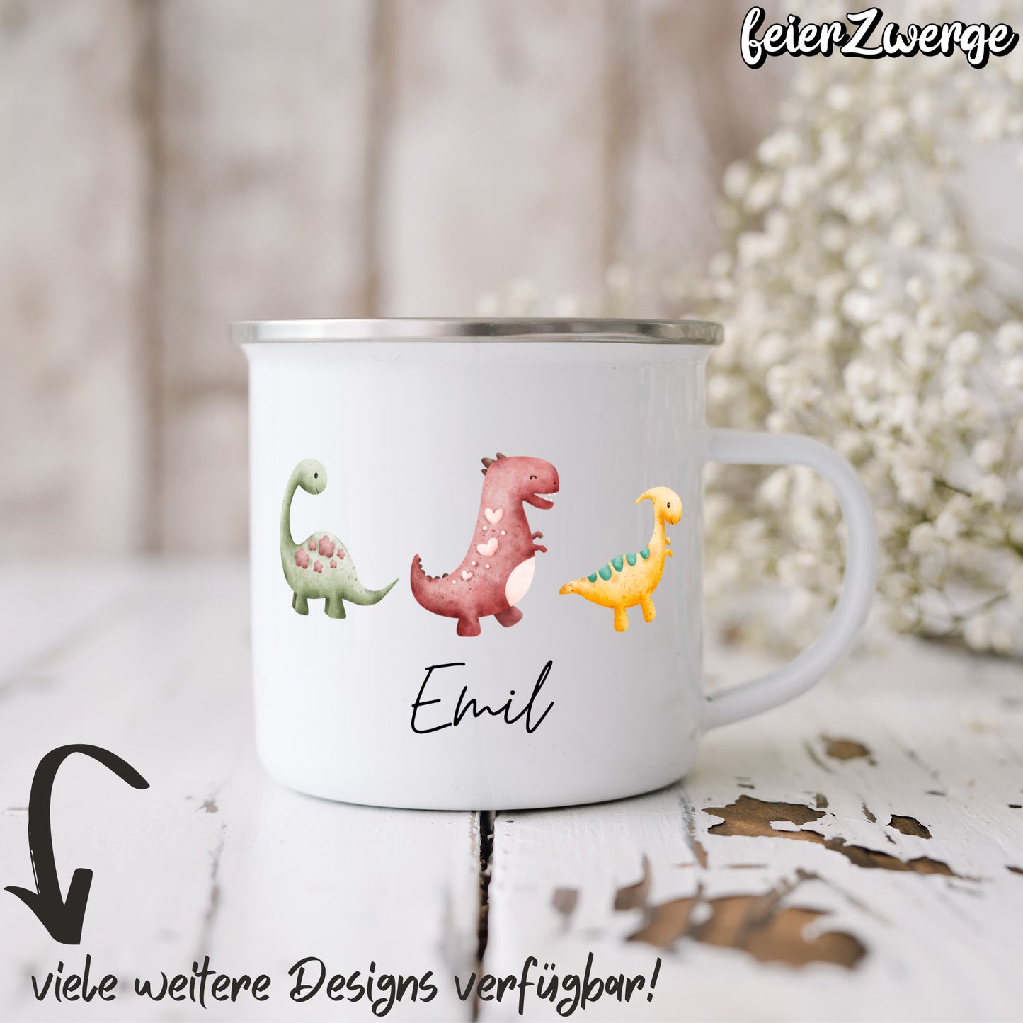 Emaille Tasse Dino Elefanten