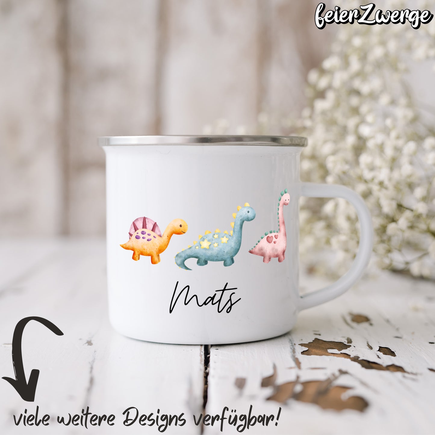 Emaille Tasse Dino Elefanten