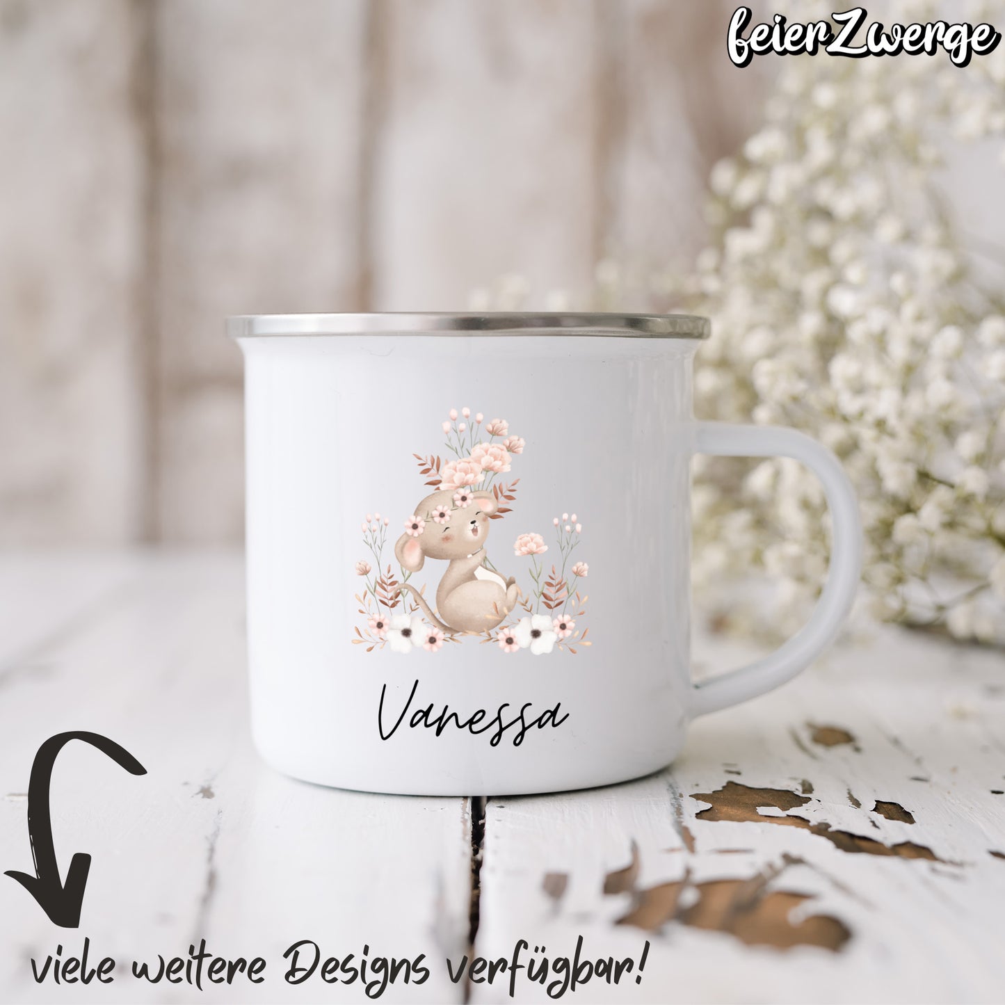Emaille Tasse Waldtiere niedlich