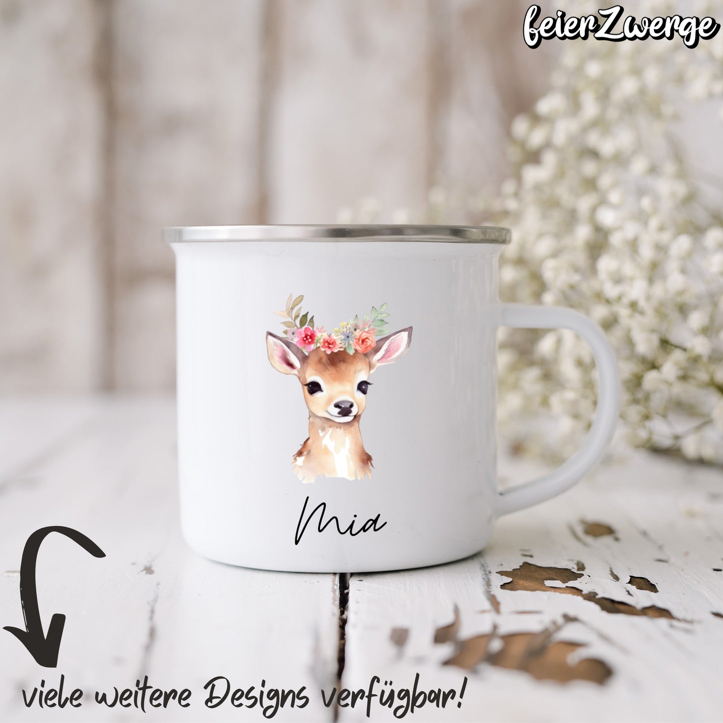 Emaille Tasse Waldtiere niedlich