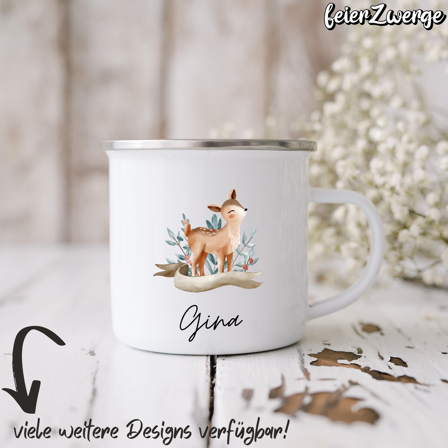 Emaille Tasse Waldtiere niedlich