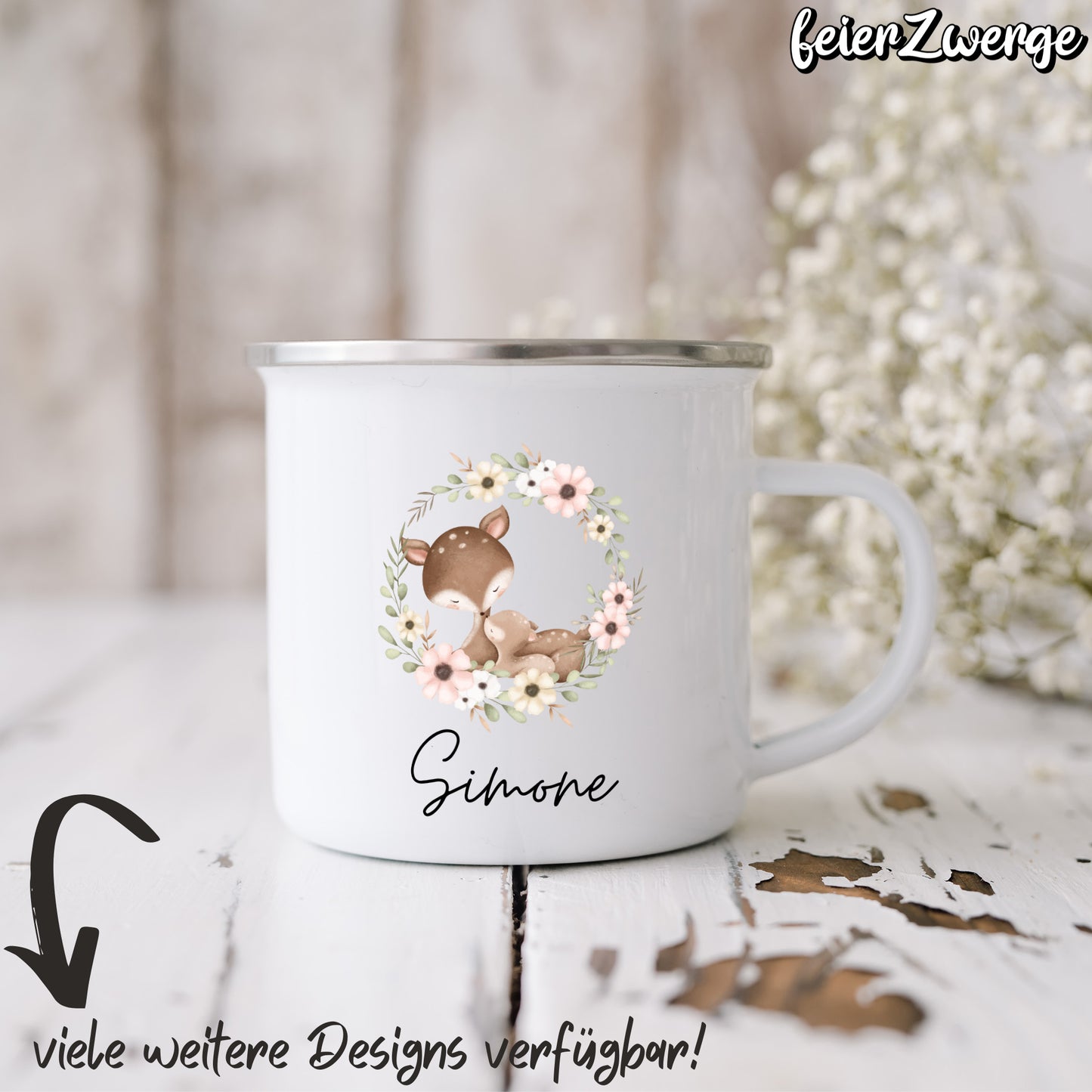 Emaille Tasse Waldtiere niedlich
