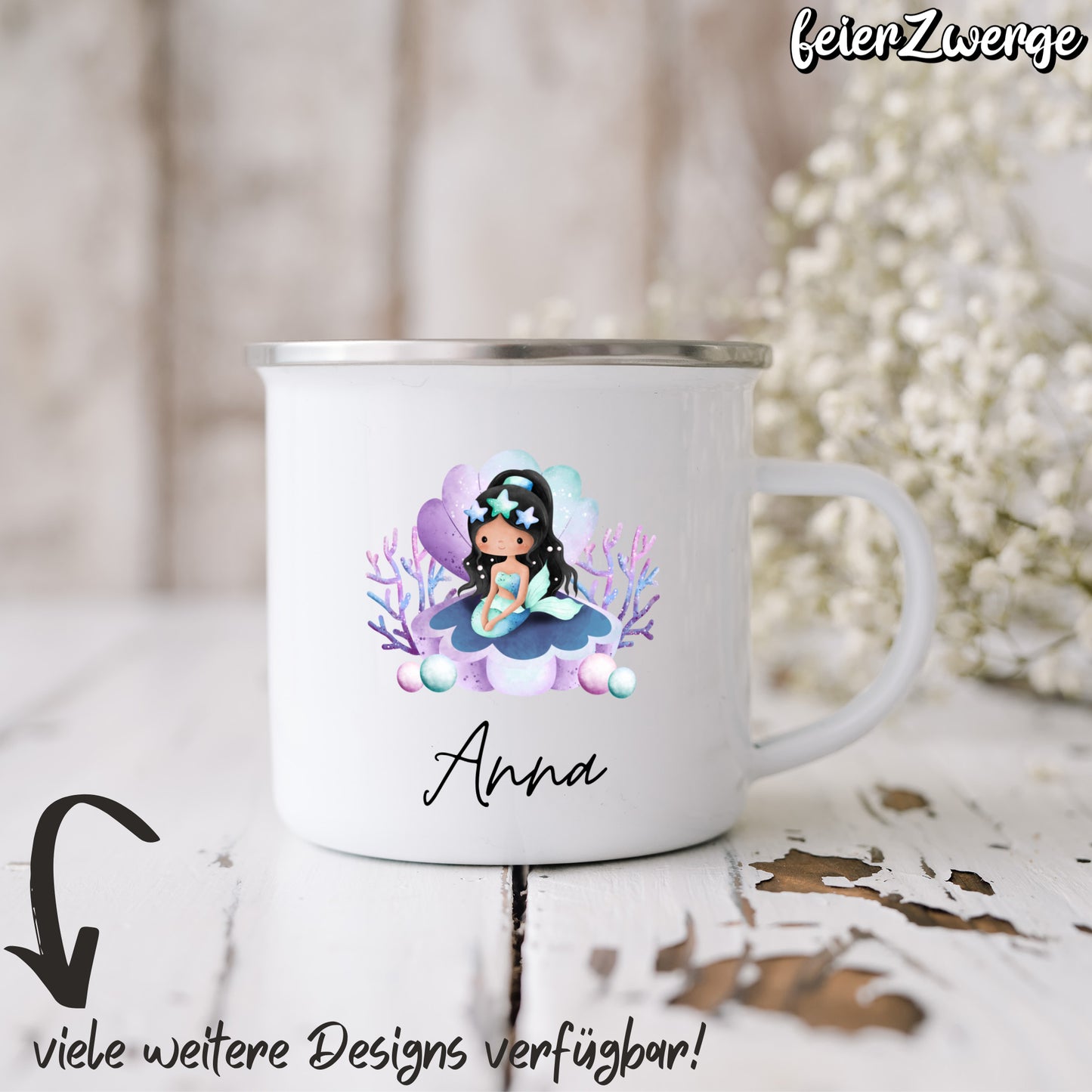 Emaille Tasse Meerjungfrauen