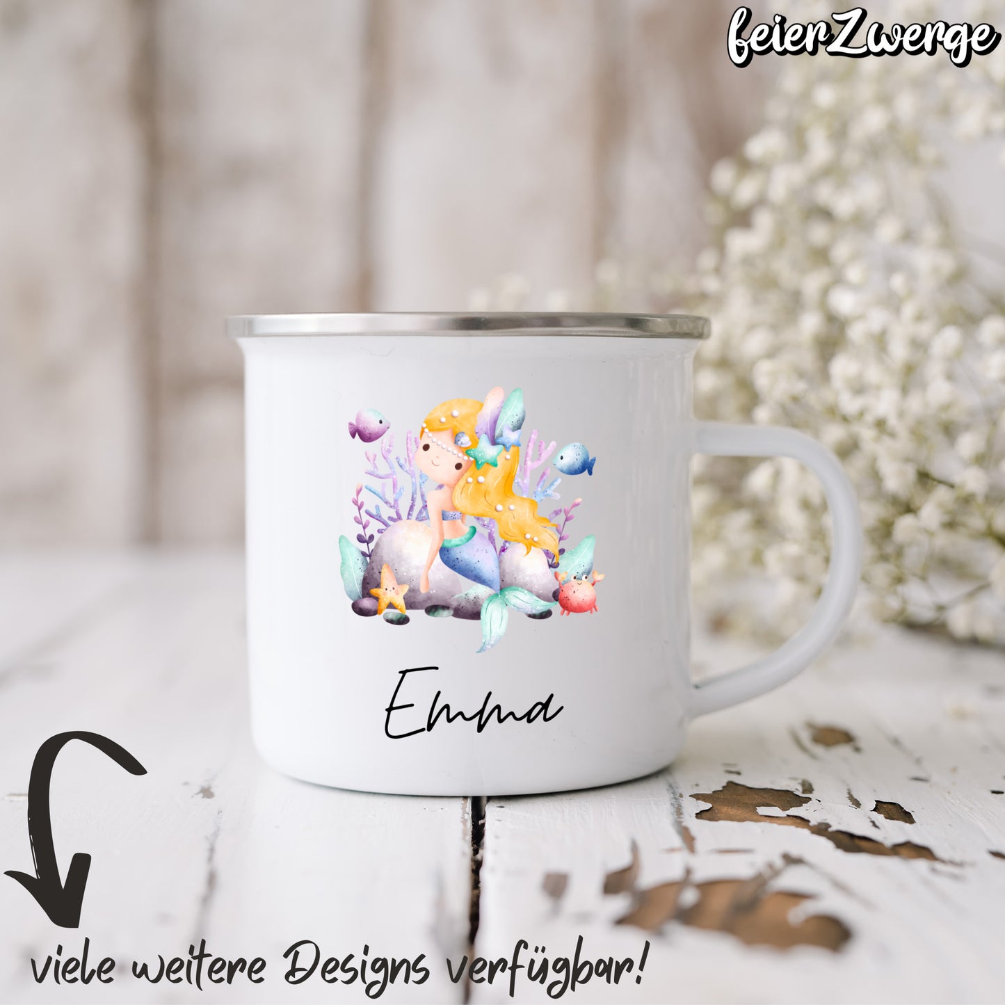 Emaille Tasse Meerjungfrauen