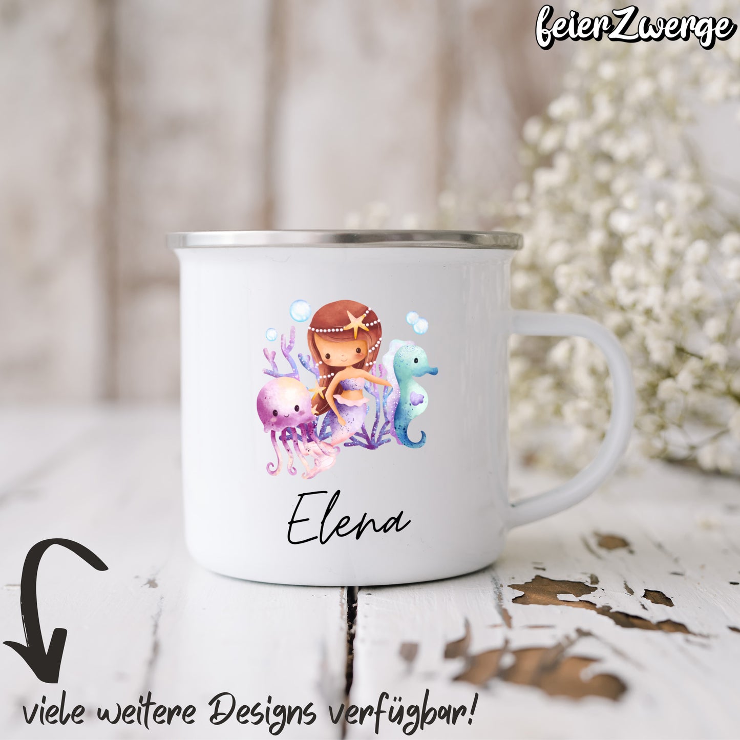 Emaille Tasse Meerjungfrauen