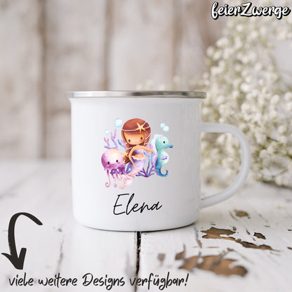 Emaille Tasse Meerjungfrauen
