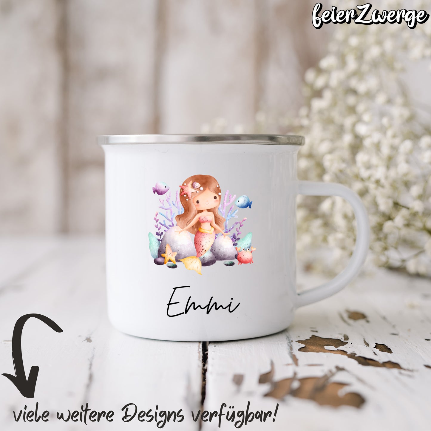 Emaille Tasse Meerjungfrauen