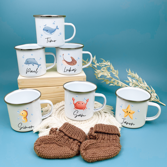 Emaille Tasse Wassertiere