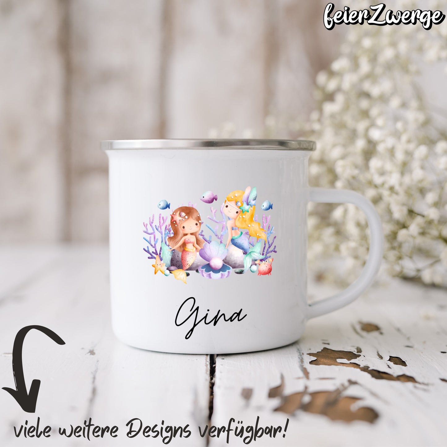 Emaille Tasse Meerjungfrauen